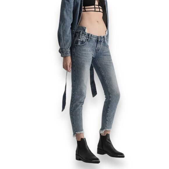 ONE TEASPOON Blue Society FREEBIRDS Distressed Step Hem Skinny Jeans 25 - Picture 1 of 12